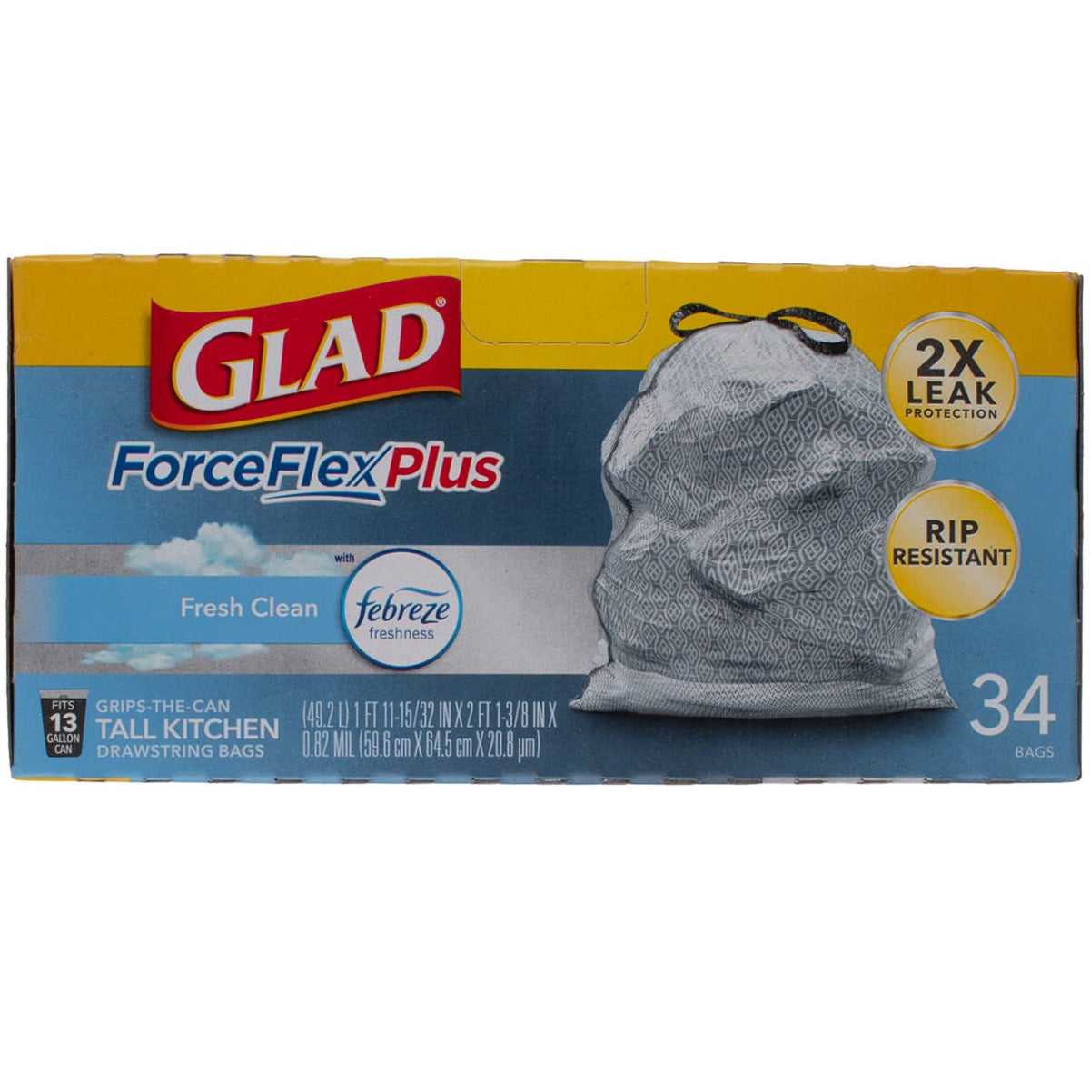 ForceFlex Odor Shield 13 Gal. Tall Kitchen Drawstring Bags 34 ct (Pack of 6) by Glad – 13.0 gallons, Plastic, Pack of 6, Model 70320