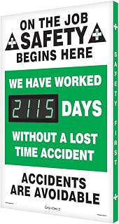 Accuform SCK115 Aluminum Digi-Day Electronic Scoreboard, "ON THE JOB SAFETY BEGINS HERE - WE HAVE WORKED #### DAYS WITHOUT A LOST TIME ACCIDENT - ACCIDENTS ARE AVOIDABLE"