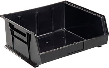 Global Industrial Plastic Stacking Bin 16-1/2 x 14-3/4 x 7, Black, Lot of 6