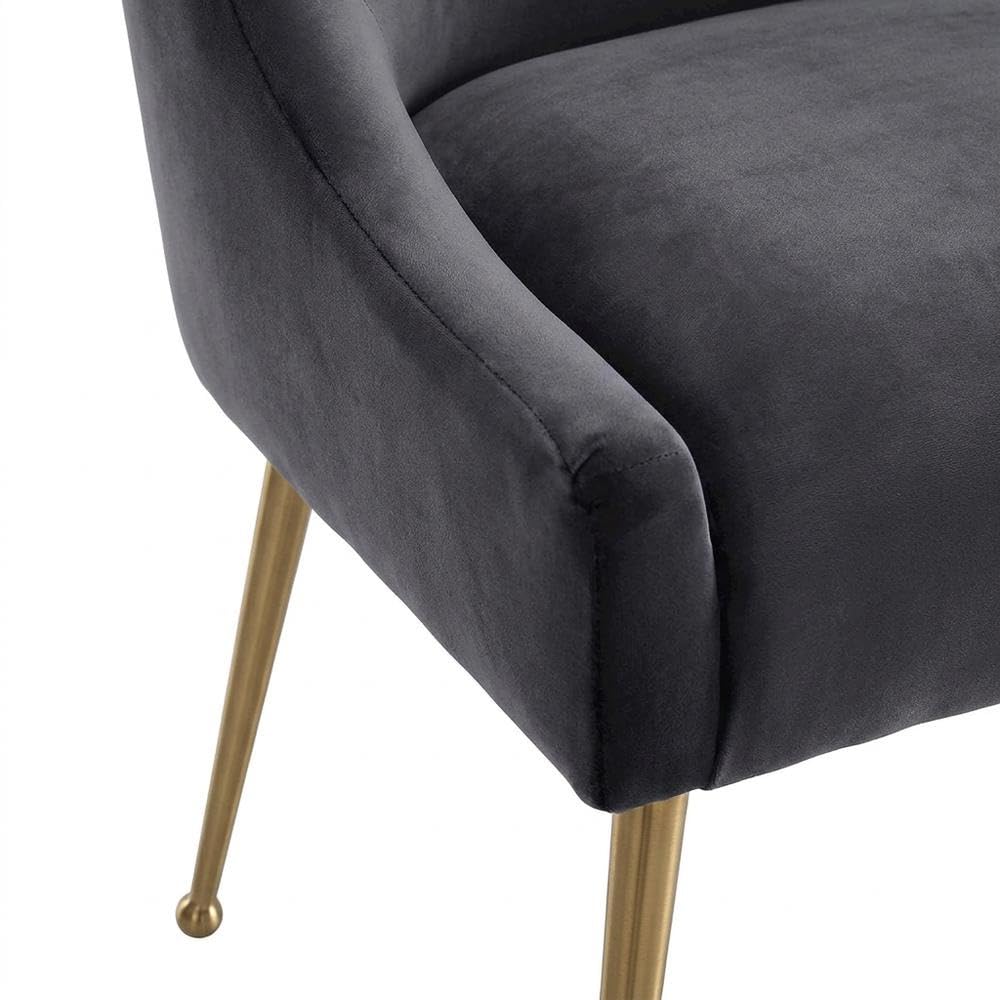 Velvet-Upholstered Side Chair with Gold Stainless Steel Legs by Starlight Canyon Home – Velvet, Grey