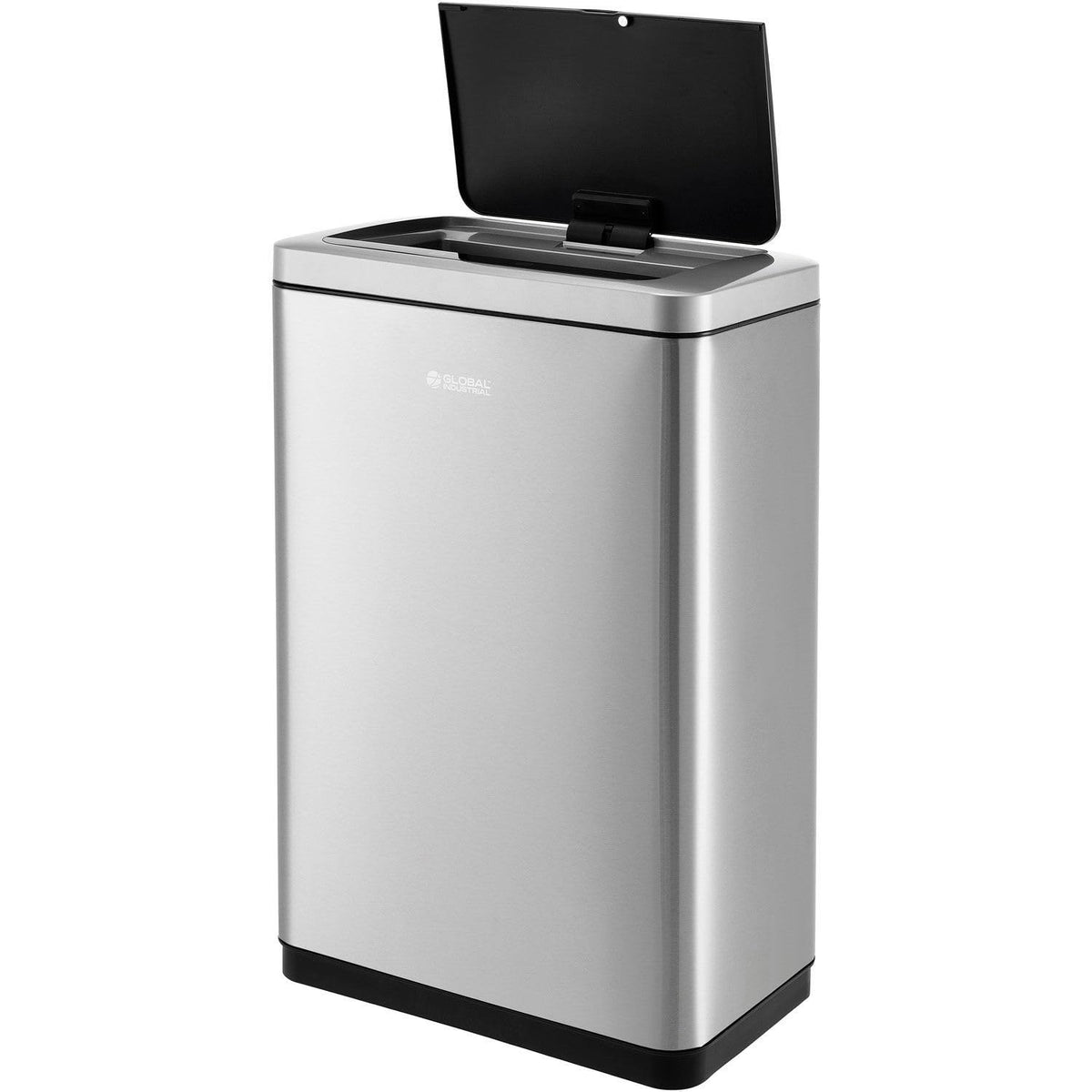 Indoor Rectangular Motion Sensor Trash Can with Plastic by Global Industrial – 12.0 gallons, Stainless Steel, Silver, Model EK9233MT-45L
