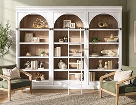 Martin Furniture Contemporary 94" Tall Three Piece Arched Wood Bookcase Wall, Office Shelving, Fully Assembled, White