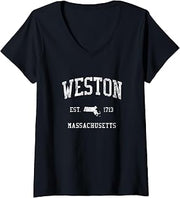 Womens Weston MA J01 Vintage Athletic Sports Design V-Neck T-Shirt
