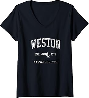 Womens Weston MA J01 Vintage Athletic Sports Design V-Neck T-Shirt