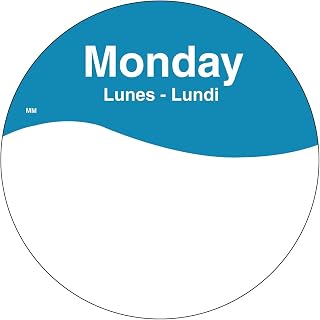 DayMark Safety Systems MoveMark IT110108 Day of the Week Trilingual Removable Label, Monday, 3" Circle, Blue, Roll of 500