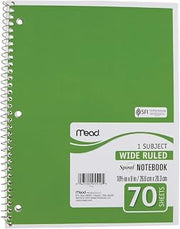 Mead Spiral Notebook,1-Subject,Wide Rule,70 Sh,10-1/2"x8",Ast. (Units per case: 21)