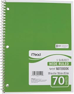 Mead Spiral Notebook,1-Subject,Wide Rule,70 Sh,10-1/2"x8",Ast. (Units per case: 21)