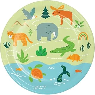 Creative Converting World Adventure First Birthday Wildlife Animal Dessert Plates, 8 Count