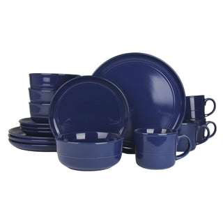 Double Line 16 Piece Dinnerware Set by 10 Strawberry Street – 16 Piece, Stoneware, Matte Black, Pack of 16, Model DBL-16-BLKMT