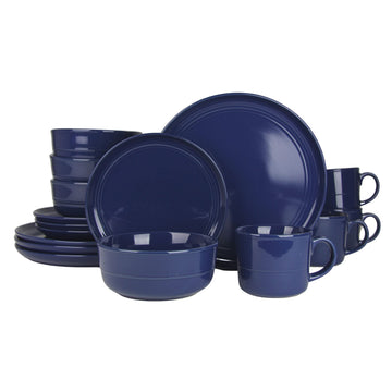 Double Line 16 Piece Dinnerware Set by 10 Strawberry Street – 16 Piece, Stoneware, Matte Black, Pack of 16, Model DBL-16-BLKMT