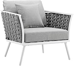 White Aluminum Armchair for Outdoor Dining, Lightweight and Durable, Comfortable 5-Inch Cushion, Elegant Patio Seating for Garden and Deck