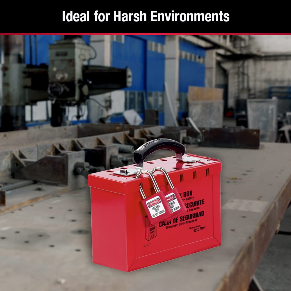 Lockout Tagout Portable Group Lock Box by Master Lock – 12 Padlock Capacity, Alloy Steel, Red, Model 498A
