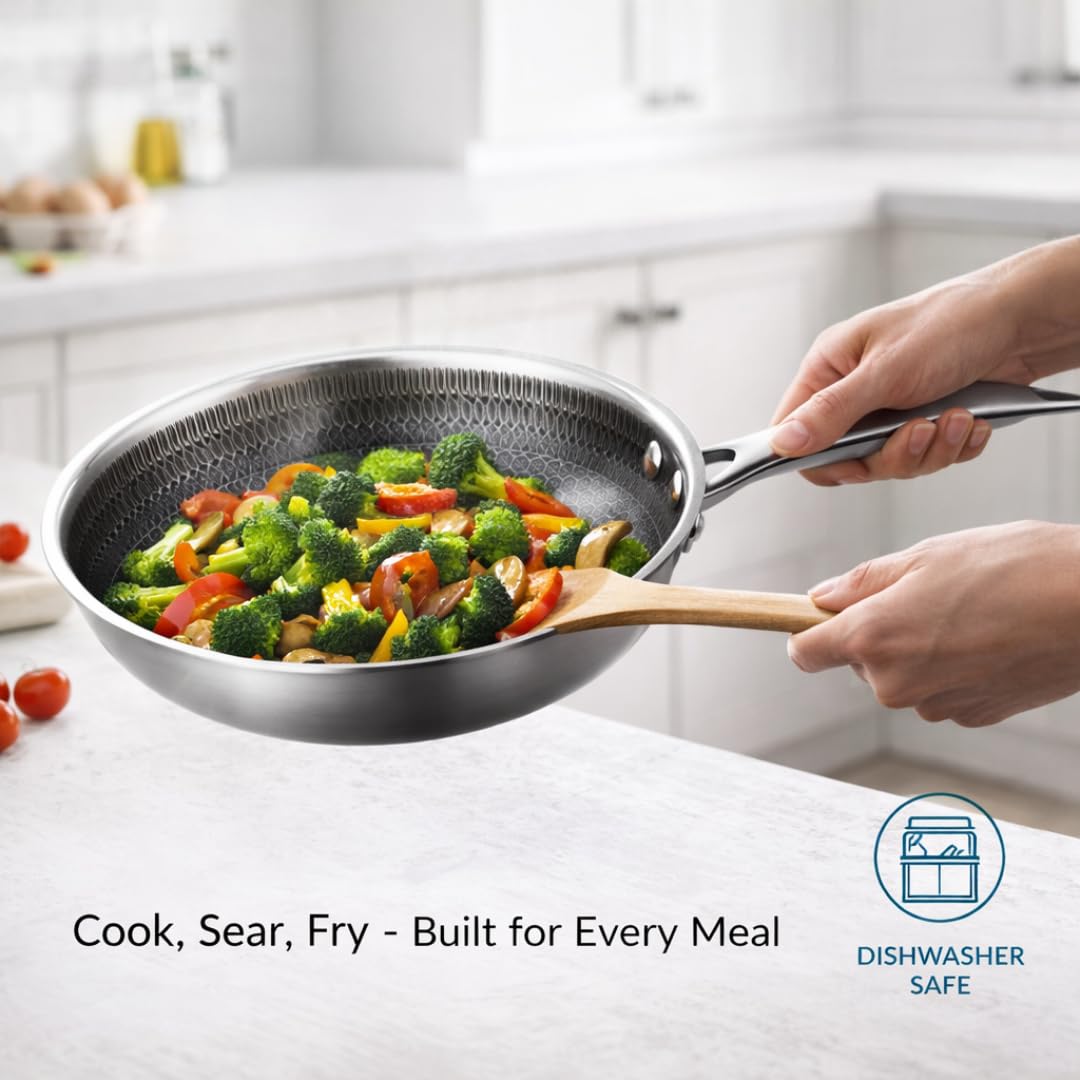 8-Inch SS Honeycomb Fry Pan by Hamilton Beach – 8 Inch, 1.4 liters, Stainless Steel, Silver, Model HHC-FP8