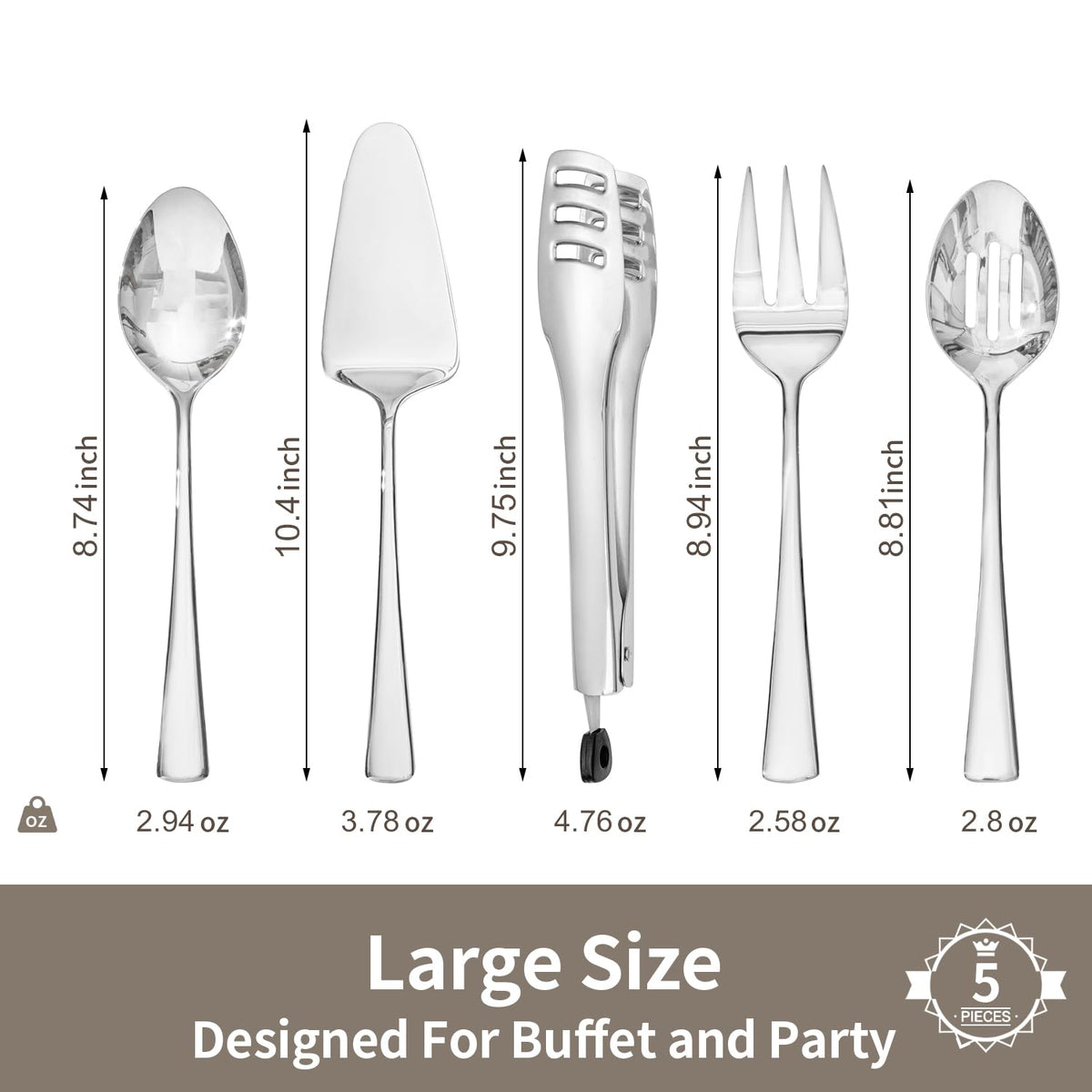 Kingstone Serving Utensils Set, 18/10 Stainless Steel, 5 Piece Silver