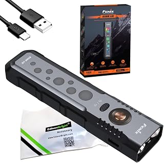 Fenix E08R UE 1600 Lumens Flat Rechargeable EDC Flashlight with Red Beam, Color Show, Mood Light, Spotlight/Floodlight w/EBR chg Cable (Black)