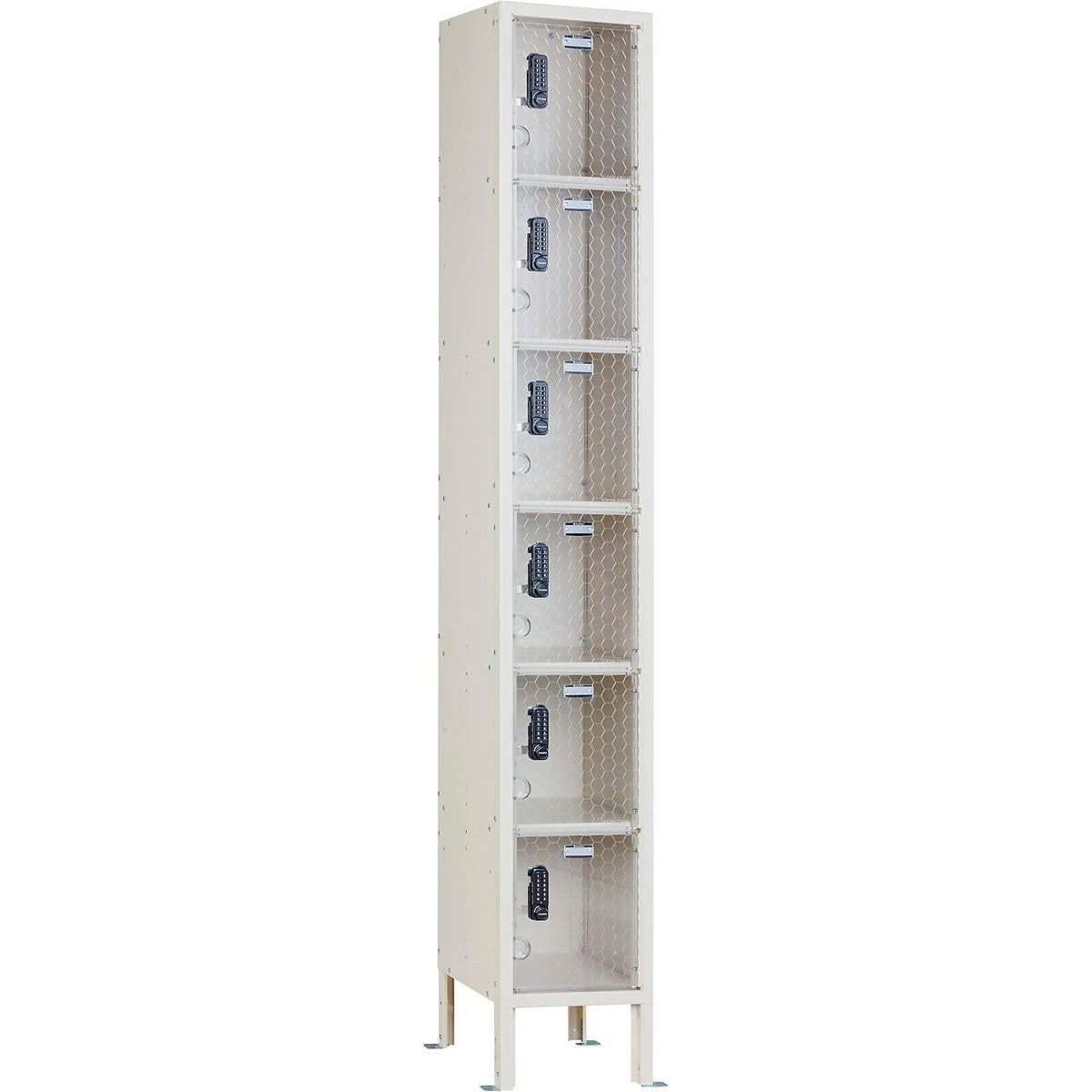 Global Industrial 6-Tier 6 Door Clear View Locker – Digital Lock, 12" Wx15 Dx78 H, Tan, Assembled