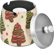 Christmas Tree Cookie Pattern Splash Ashtray with Lid, Outdoor Ashtrays for Patio
