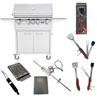 32-Inch Natural Gas Grill on Cart L75000 with Exclusive Best of Backyard Gourmet Package by Lion Premium Grills – Stainless Steel