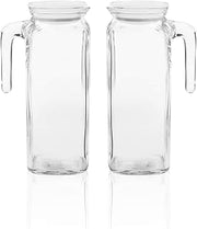 Bormioli Rocco Frigoverre Classic Jug Set of 2-33.75 Oz. Glass Pitchers with Locking White Lids, Ideal for Juice, Milk & Flavored Water - Durable Clear Glass Beverage Jugs for Serving & Storage