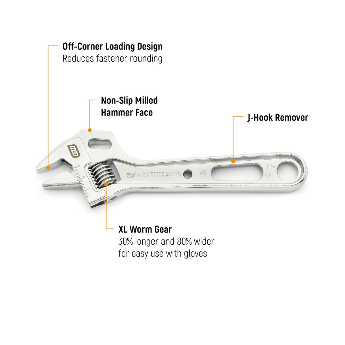 10" Lineman Adjustable Wrench by GEARWRENCH – Silver, Model GWAU310VS