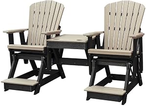 Gray Double Glider Balcony Height, 2-Seater with Center Table, HDPE All-Weather Patio Furniture, Durable Build