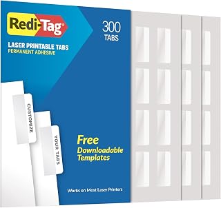 Redi-Tag Laser Printable Tabs, Permanent Index Tabs, Customizable Adhesive Labels, White, 2" x 0.875", 300 Per Pack (B39170)
