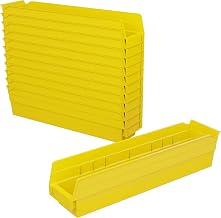 Akro-Mils 30128 Heavy Duty Plastic Shelf Bins, 18"x 4"x 4", Yellow, 12-Pack