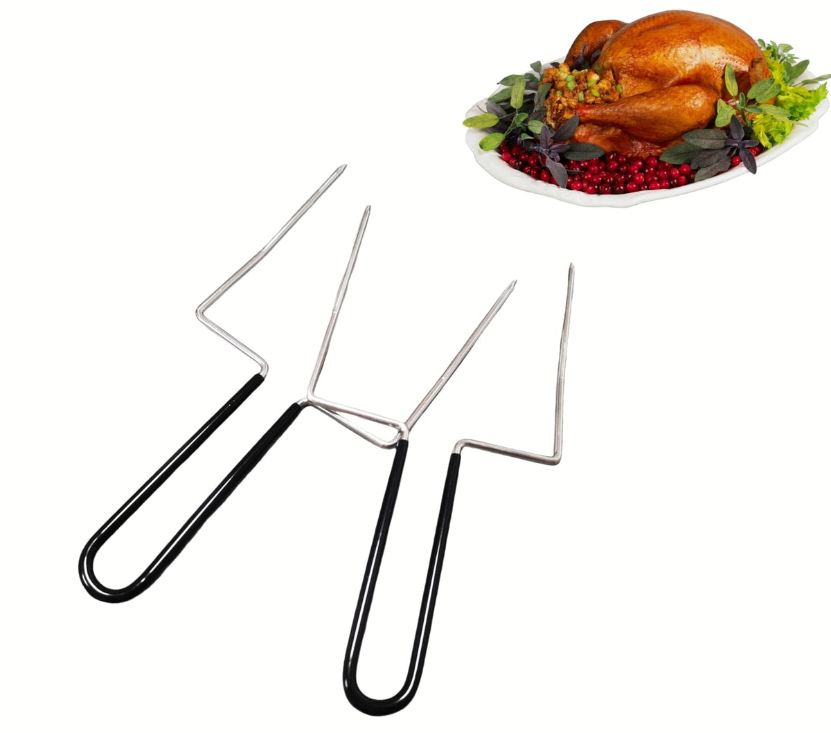 Tliocas Meat Fork Set, Stainless Steel 2 Prongs, Black And Silver