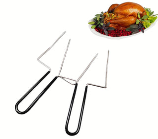 Tliocas Meat Fork Set, Stainless Steel 2 Prongs, Black And Silver