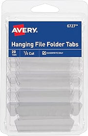 Avery Hanging File Folder Tabs and Inserts, 1/5 Cut, Clear, 20 File Folder Tabs and Inserts Total (06727)