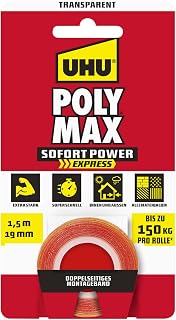 UHU 7004622 Poly Max Transparent Double Tape, 1.5 m x 19 mm