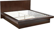 Furnifact Wooden Eastern King Platform Bed with LED Panel Headboard, Wood Bed Frame with Headboard for Bedroom, Cappuccino