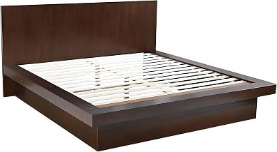 Furnifact Wooden Eastern King Platform Bed with LED Panel Headboard, Wood Bed Frame with Headboard for Bedroom, Cappuccino