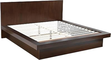 Furnifact Wooden Eastern King Platform Bed with LED Panel Headboard, Wood Bed Frame with Headboard for Bedroom, Cappuccino