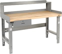 Global Industrial 60" W x 30" D Maple Butcher Block Safety Edge Top Workbench, Drawer and Riser, 1-3/4" Top