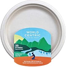 World Centric Compostable Fiber Plates, 9 Inches, Cruelty Free, Gluten Free, 20 Pieces (Pack of 1)