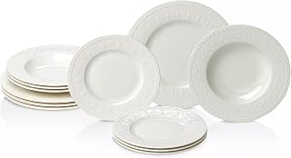 Villeroy & Boch Cellini 12 Piece Dinnerware Set, White, Service for 4 | Premium porcelain dinnerware set, made in Germany, dishwasher and microwave safe, has Renaissance-inspired elegance