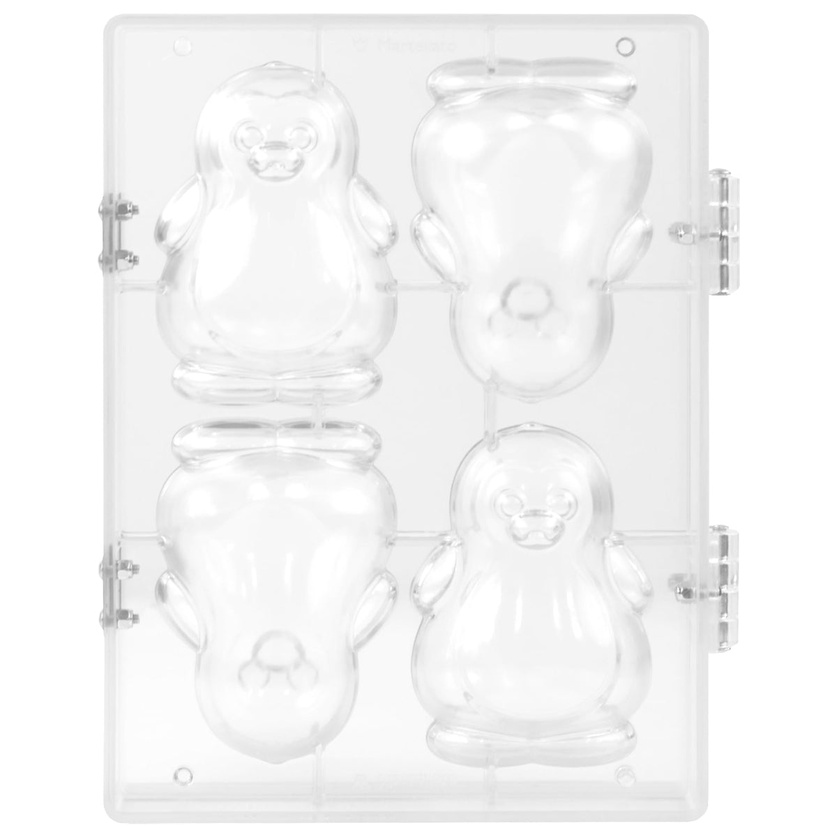 Penguin Hinged Polycarbonate Chocolate Mold by Martellato – 3.13" x 2.97" x 4.49"H, Plastic, Translucent, Model 21SR110G