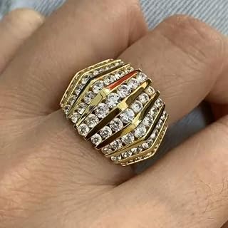 Round CZ Channel Setting Wide Ring for Women