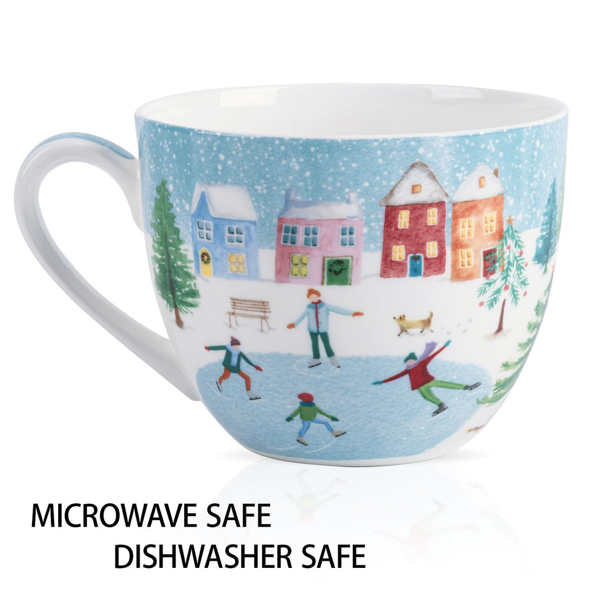 MFoffice Hug Mug, 20 Ounces Bone China, Winter Skating