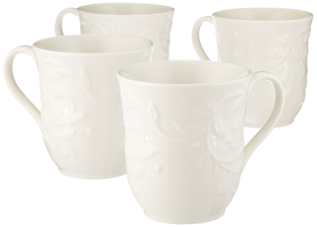 Opal Innocence Carved Mugs by Lenox – 12 Ounces, 12 fluid_ounces, Stoneware, White, Model 31881
