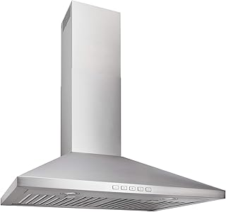 Broan-NuTone BWP2304SS 30-inch Wall-Mount Convertible Chimney-Style Pyramidal Range Hood with 3-Speed Exhaust Fan and Light, Stainless Steel