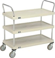 Nexel Plastic Utility Cart w/3 Shelves & Poly Casters, 900 lb. Cap, 36"L x 18"W x 39"H, Tan