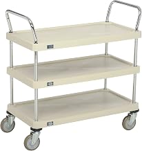 Nexel Plastic Utility Cart w/3 Shelves & Poly Casters, 900 lb. Cap, 36"L x 18"W x 39"H, Tan