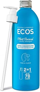 ECOS Ultra Concentrated Liquid Laundry Detergent, Free & Clear, 16 Fl Oz | Sustainable Aluminum Bottle, Up to 78 Washer Loads, Hypoallergenic Laundry Soap, High Efficiency & Standard Machine Washing