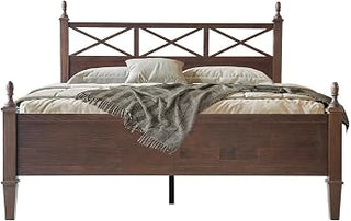 King Size Solid Wood Platform Bed Frame with Headboard & Footboard, 12 Durable Slatted Base with Metal Legs, Easy Assembly, Slip-Free & Anti-Noise, No Box Spring Needed, Dark Roast Oak Finish RIK-32