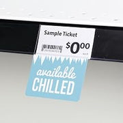 "Available Chilled" Shelf Talker Blue Plastic Imprint - 2 1/2"L x 3"H 25 Per Bag