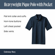 Unisex Heavyweight Cotton Pique Polo with Pocket Navy by Port Authority – X-Large, Cotton, Navy, Model K420P