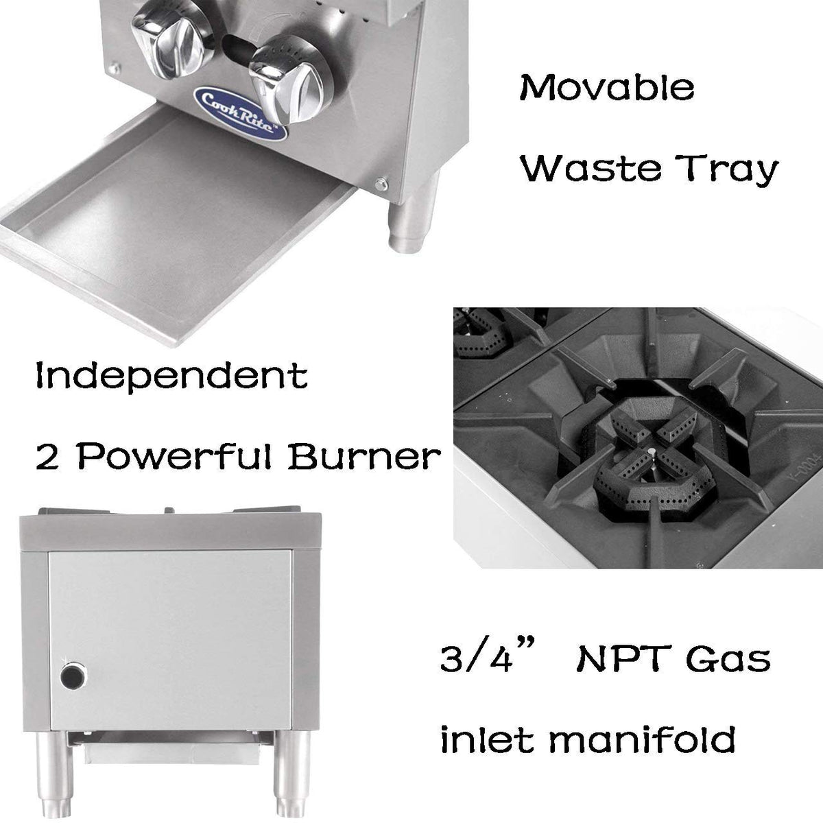 Atosa CookRite ACHP-2 12" Heavy Duty Vertical Countertop Gas Hot Plate Stock Pot Range for Hotel Food Truck Caterer | 12"W x 27 3/5"D x 13.5"H by Atosa USA – Model ACHP-2-NG