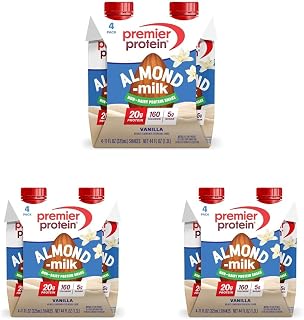 Premier Protein Non-Dairy Plant Based Almondmilk Protein Shake, Vanilla, 20g Protein, 5g Sugar, 11 fl oz, 12 Pack